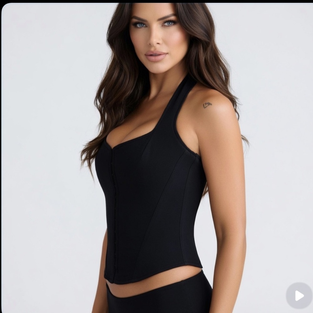 HOUSE OF CB 'The Halter Neck' Black Stretch Corset Top/Size S-US 4-6 $119